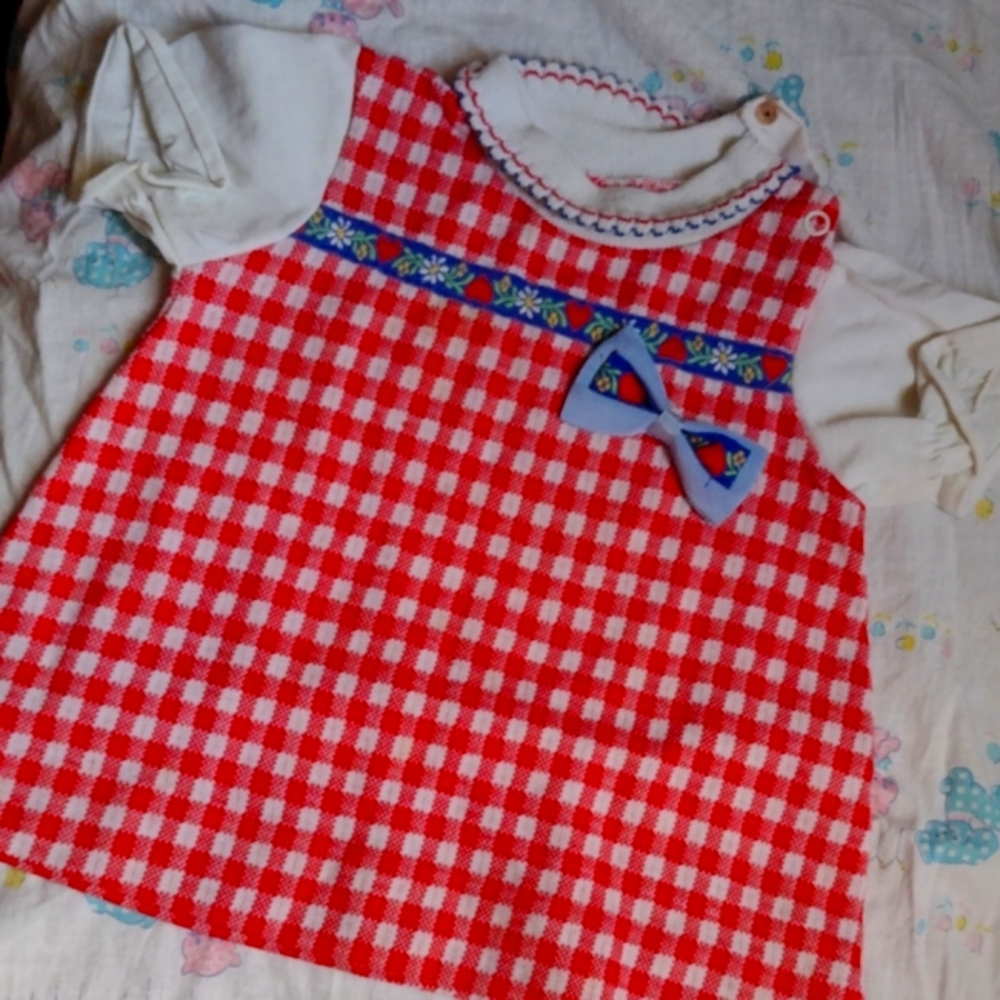 2T 70s vintage Gingham dress top w/ matching Bow